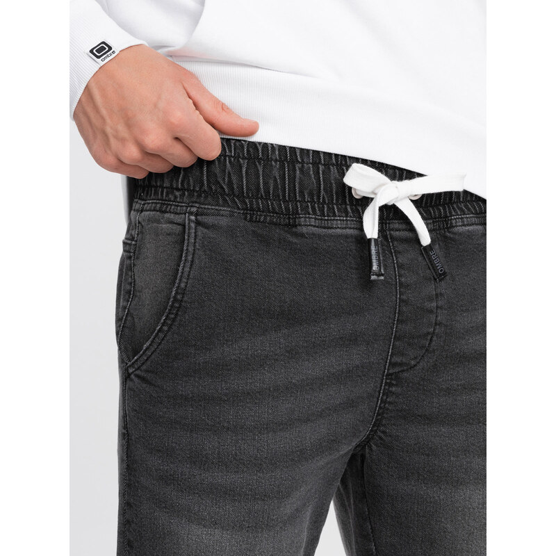 Ombre Clothing Pánské džínové kalhoty JOGGER s odřením - černé V2 OM-PADJ-0150