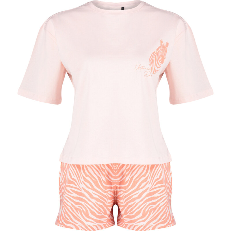 Trendyol Pink 100% Cotton Zebra Printed Knitted Pajamas Set