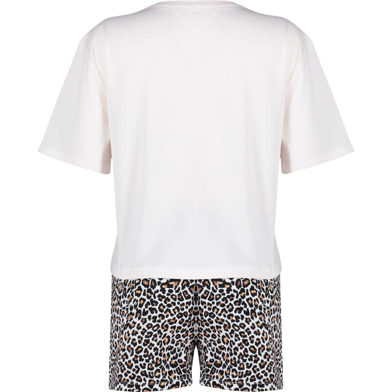 Trendyol White-Multi Color 100% Cotton Leopard Pattern Knitted Pajamas Set
