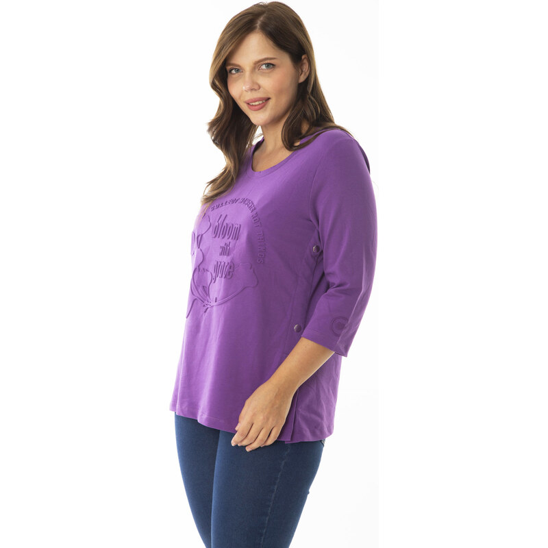 Şans Women's Plus Size Lilac Side Snaps Buttoned Sweatshirt