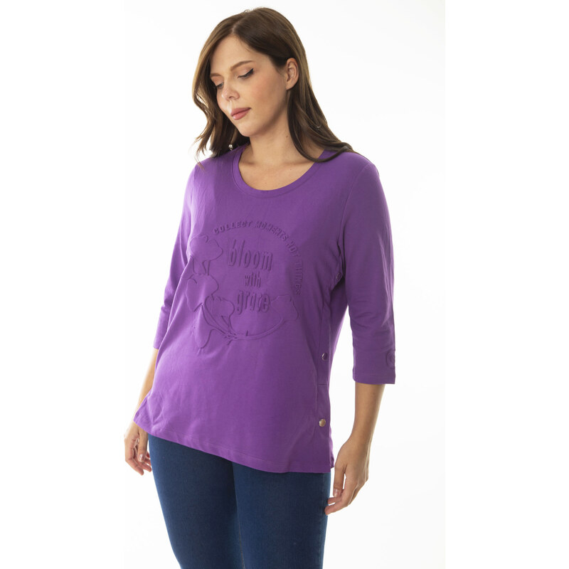 Şans Women's Plus Size Lilac Side Snaps Buttoned Sweatshirt