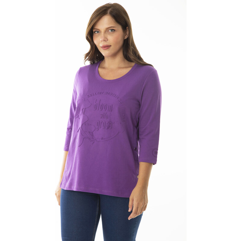 Şans Women's Plus Size Lilac Side Snaps Buttoned Sweatshirt