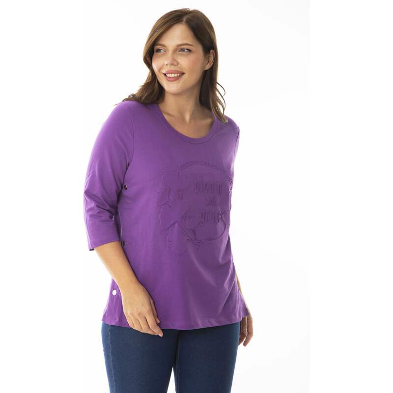 Şans Women's Plus Size Lilac Side Snaps Buttoned Sweatshirt