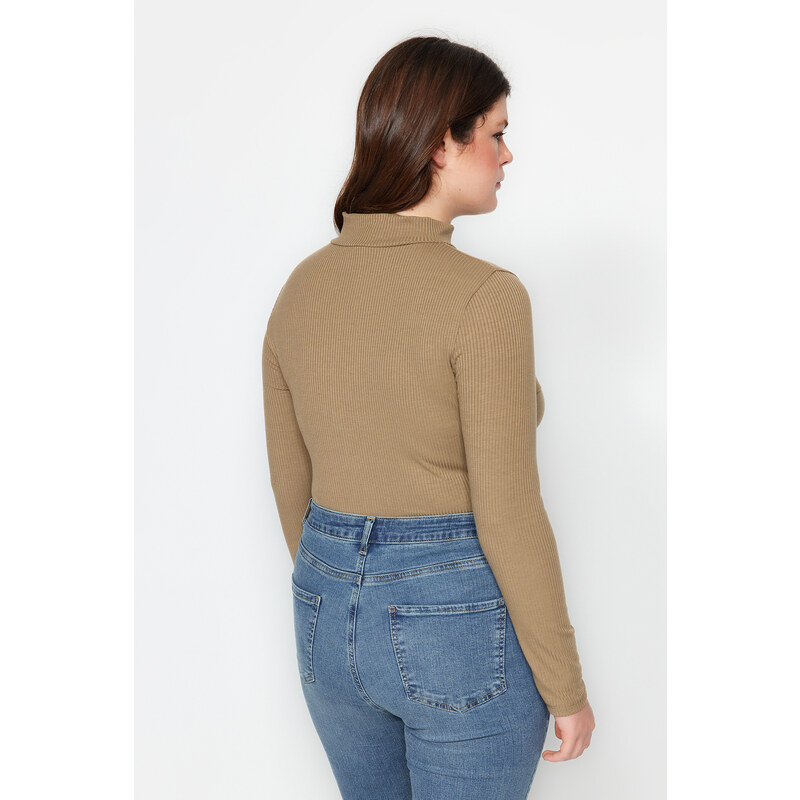 Trendyol Curve Mink Stand Collar Corduroy Knitted Body