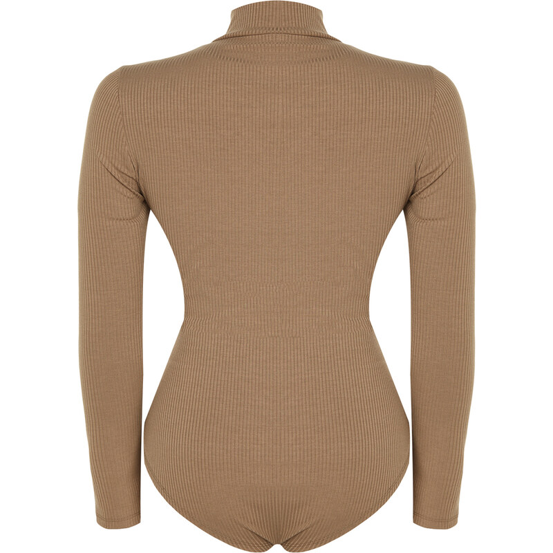 Trendyol Curve Mink Stand Collar Corduroy Knitted Body