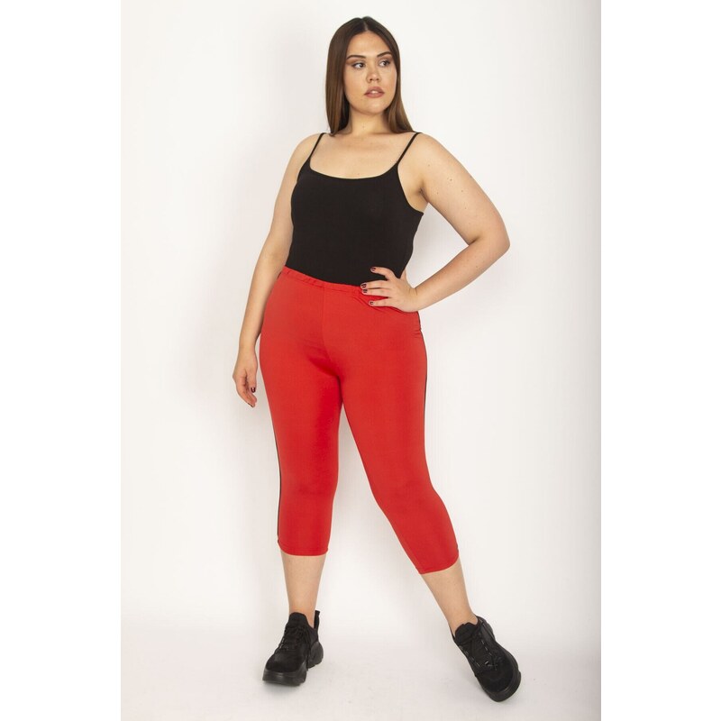 Şans Women's Pomegranate Plus Size Side Stripes Sport Capri