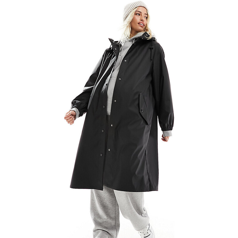 ASOS Maternity ASOS DESIGN Maternity rubberised rain coat in black 89777835