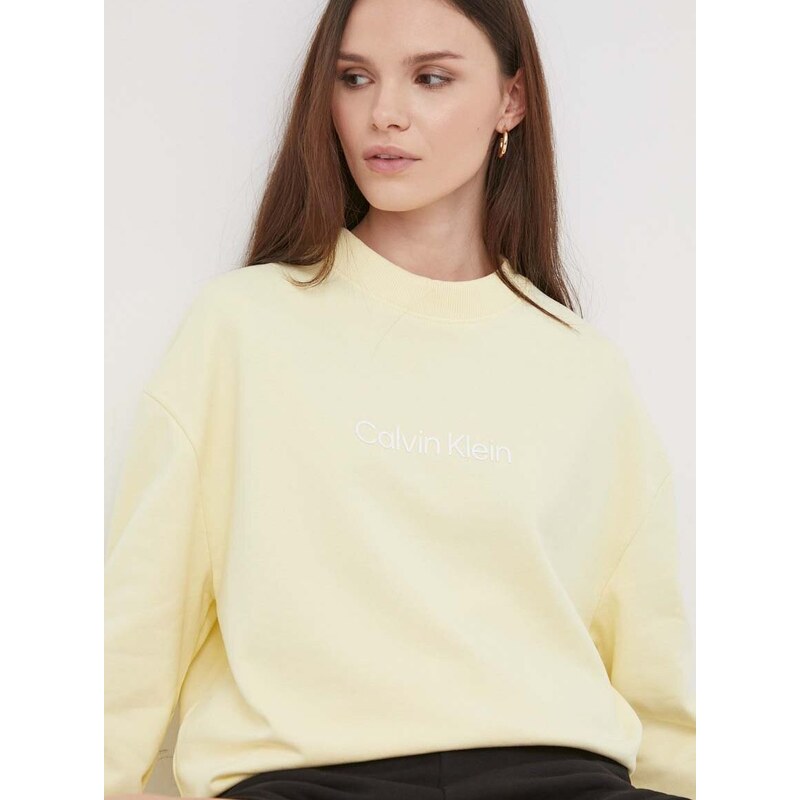 Bavlněná mikina Calvin Klein dámská, žlutá barva, s potiskem