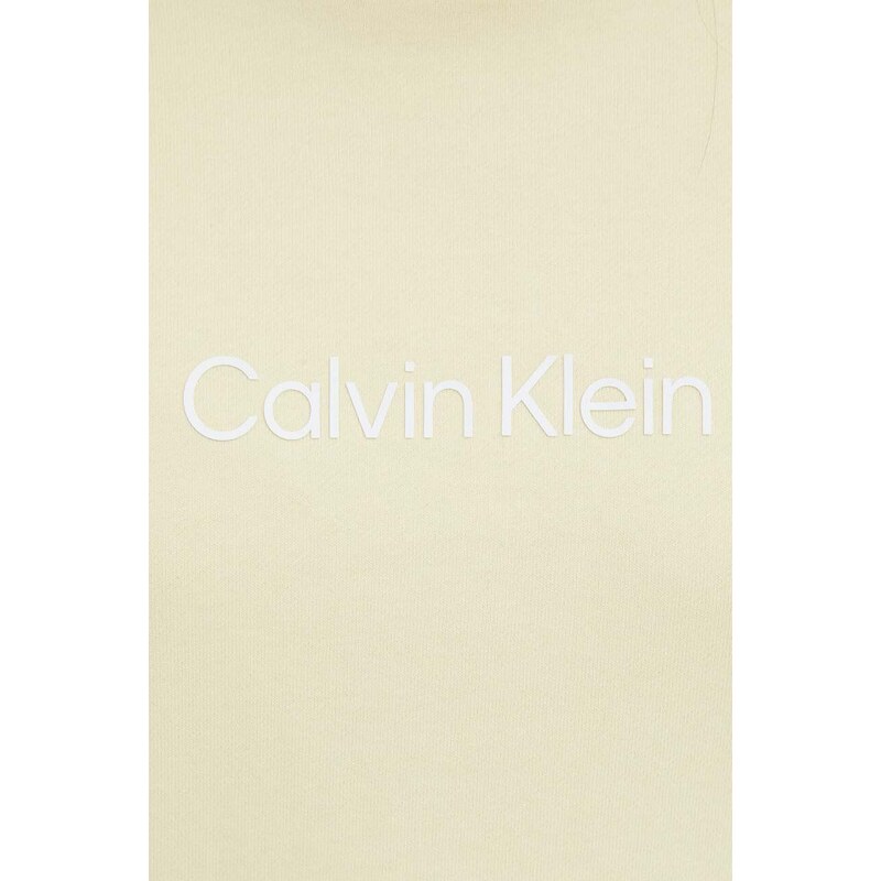 Bavlněná mikina Calvin Klein dámská, žlutá barva, s potiskem