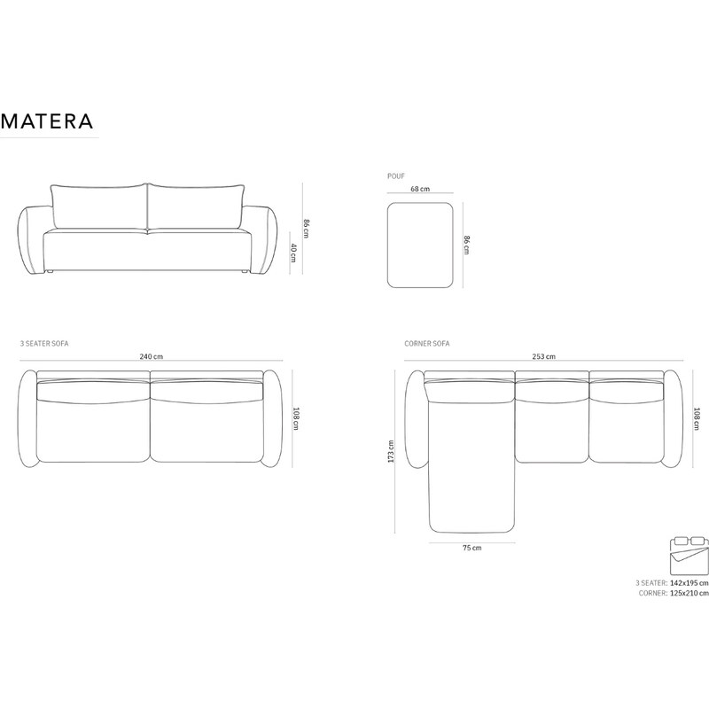 Královsky modrá čalouněná rozkládací pohovka Cosmopolitan Design Matera 253 cm, pravá