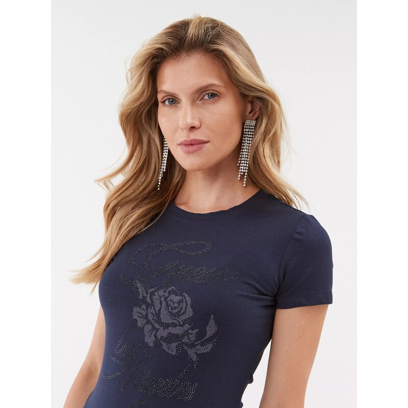 Guess dámské tričko Rose s kamínky modré