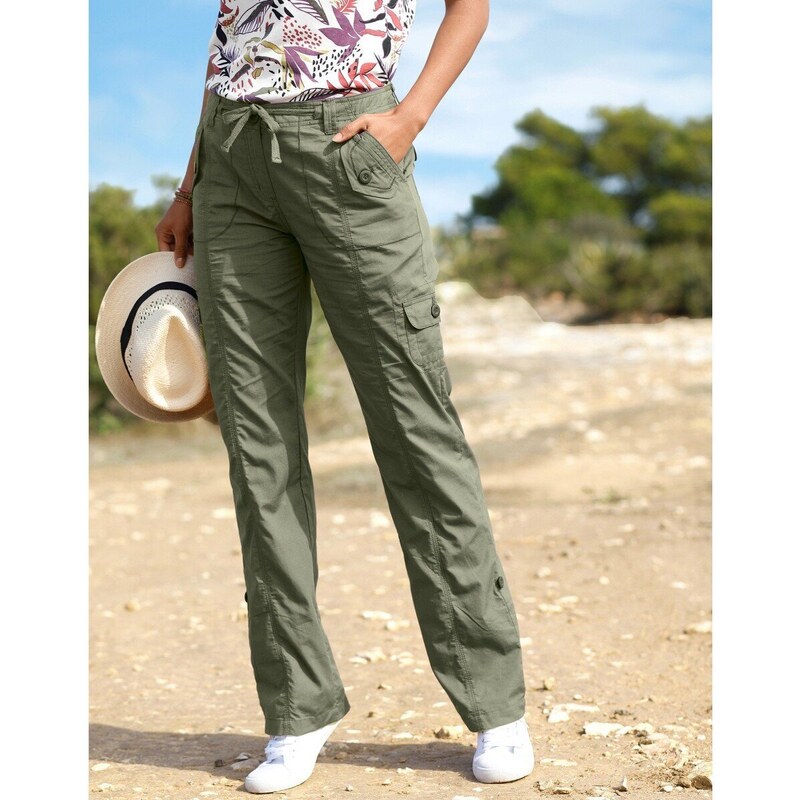 Blancheporte Rovné kalhoty s kapsami a nohavicemi na ohrnutí khaki 36
