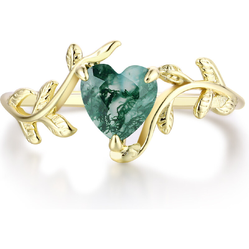 Olivie Stříbrný prsten MECHOVÝ ACHÁT GOLD 8391