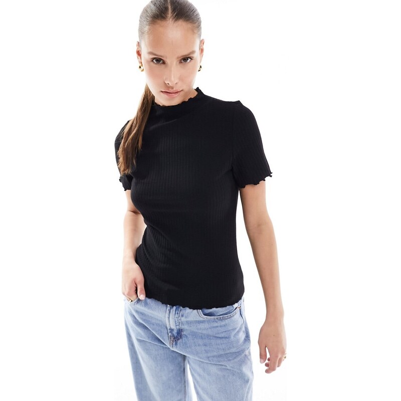 ONLY short sleeve high neck top in black 89777862