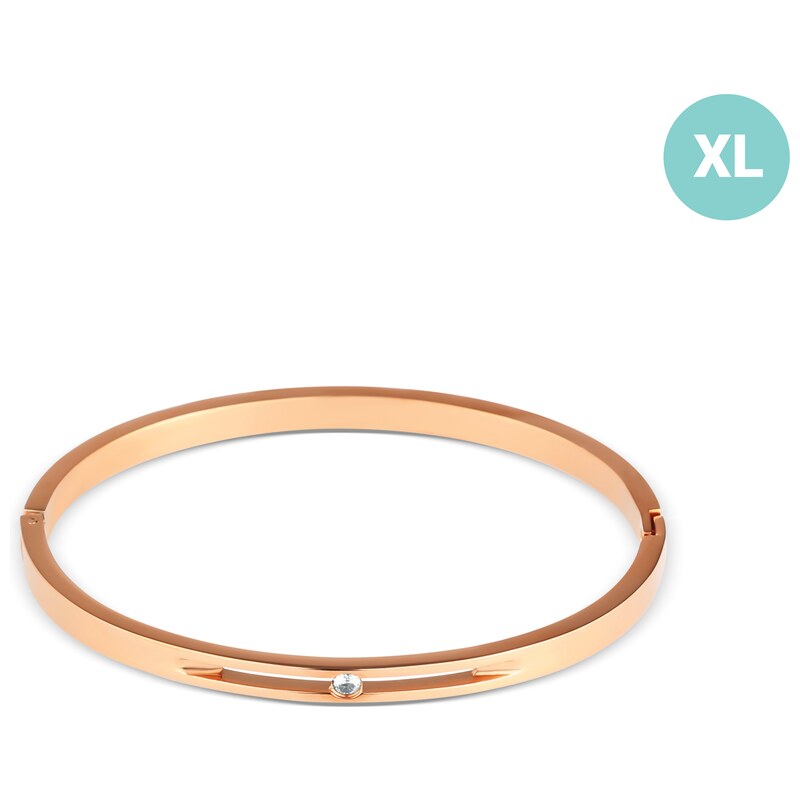 JVD Dámský ocelový rose gold pevný náramek se zirkony