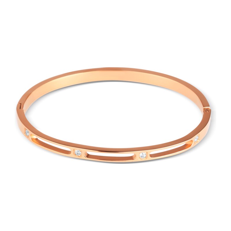 JVD Dámský ocelový rose gold pevný náramek se zirkony
