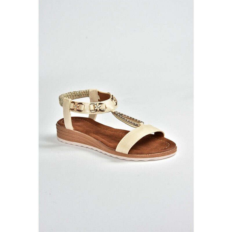 Fox Shoes Beige Stone Detailed Women's Daily Sandals