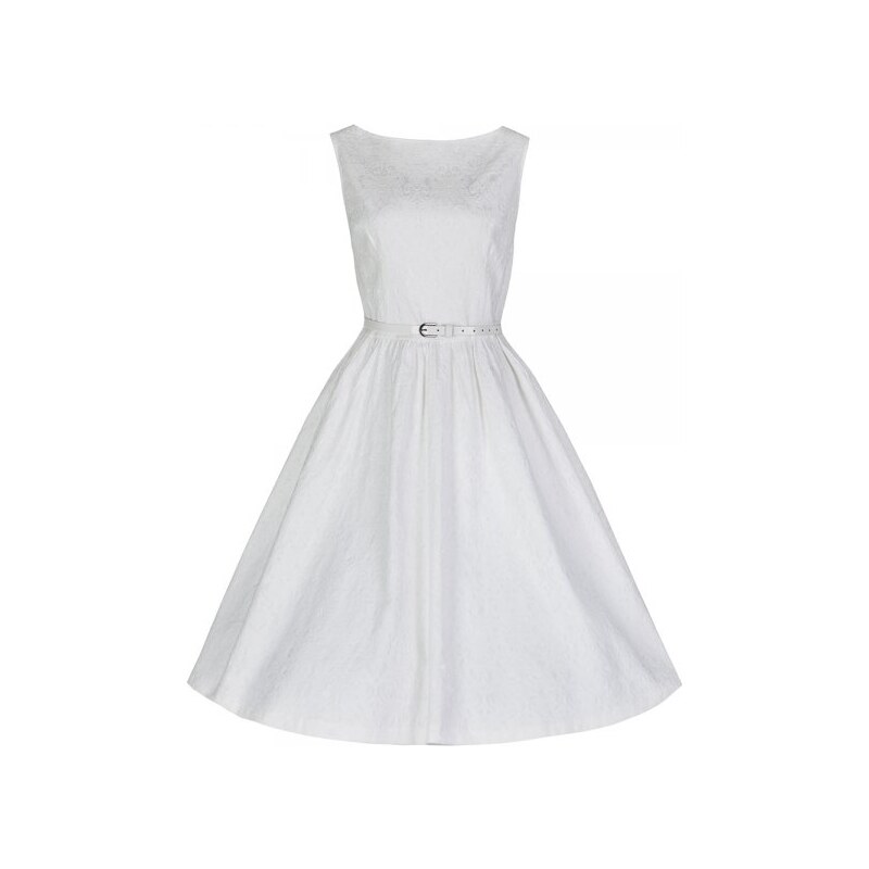 AUDREY bílé svatební šaty s květinovou výšivkou - móda 50.let