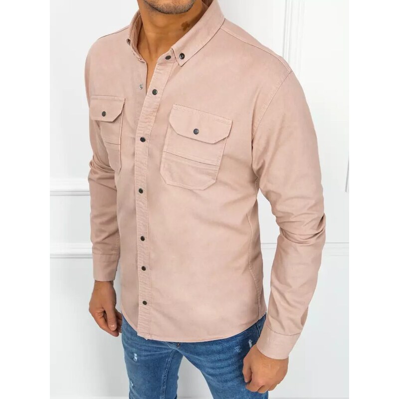Buďchlap Trendy růžová košile s kapsami