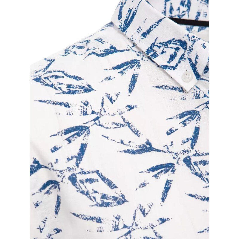 Buďchlap Bílá pánská letní košile s modrým originálním potiskem