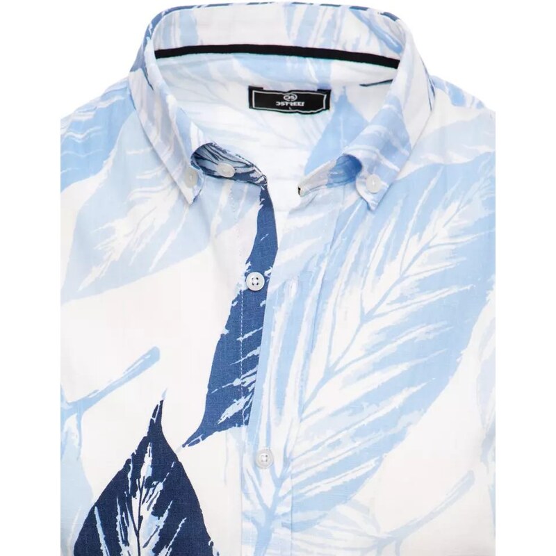 Buďchlap Bílá pánská letní košile s modrým potiskem