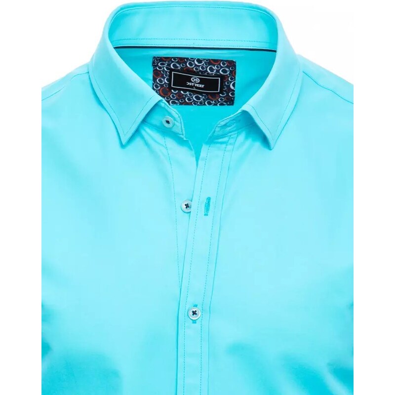 Buďchlap Módní tyrkysová jednobarevná košile s krátkým rukávem