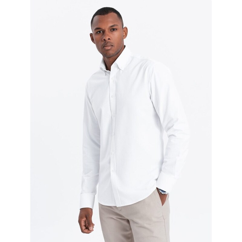 Ombre Clothing Elegantní bílá košile oxford V1 OM0114