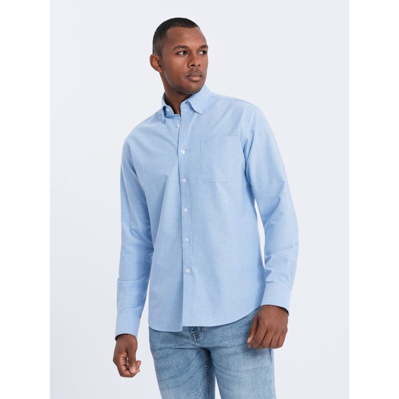 Ombre Clothing Elegantní modrá košile oxford V4 OM0108