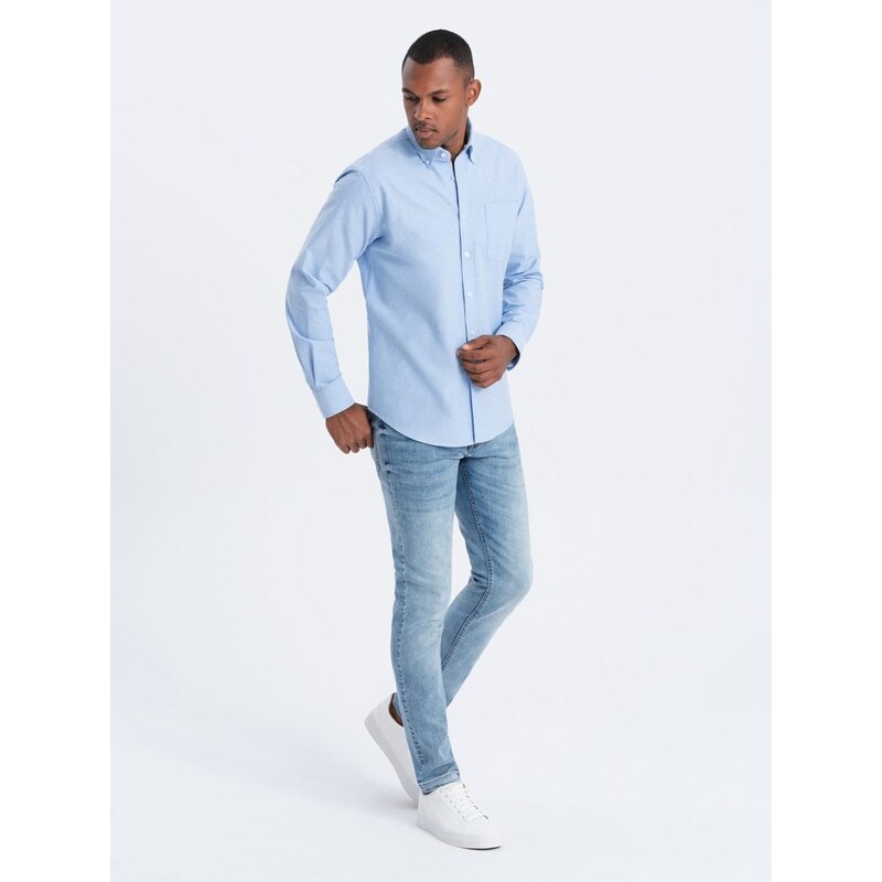 Ombre Clothing Elegantní modrá košile oxford V4 OM0108