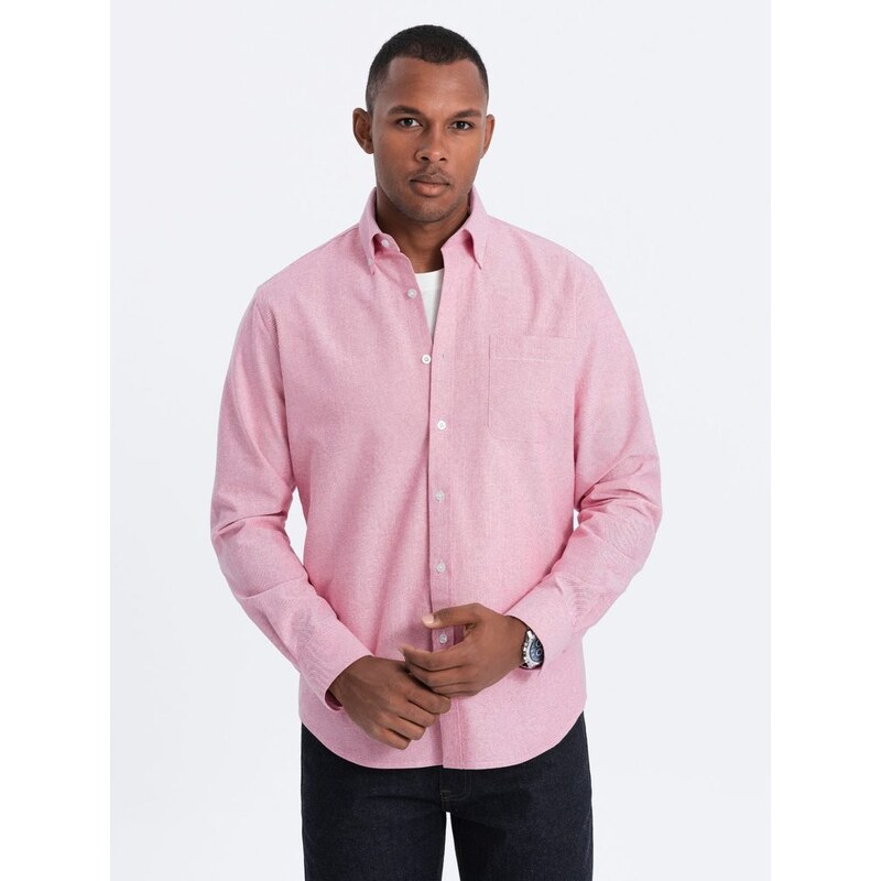 Ombre Clothing Elegantní růžová košile oxford V3 OM0108