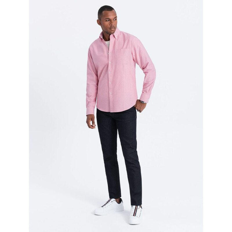 Ombre Clothing Elegantní růžová košile oxford V3 OM0108