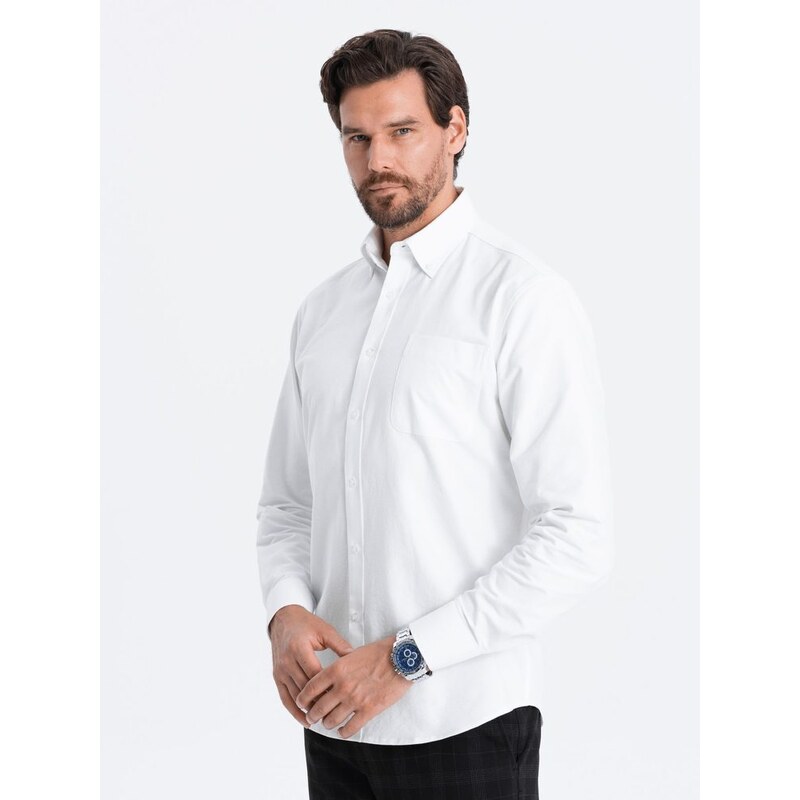 Ombre Clothing Elegantní bílá košile oxford V1 OM0108