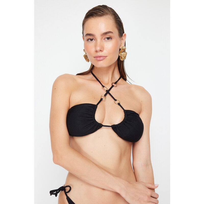 Trendyol Black Strapless Accessory Bikini Top