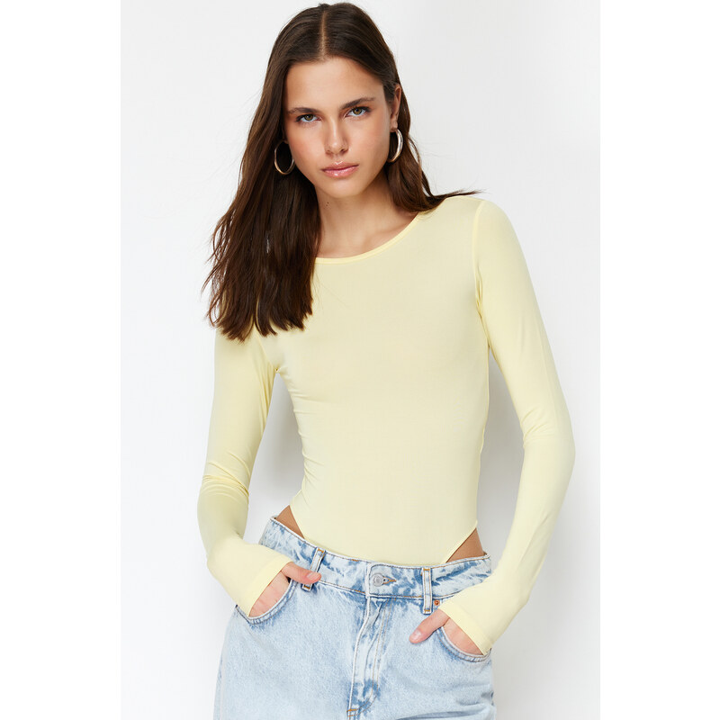 Trendyol Yellow Snaps Flexible Fitted Knitted Bodysuit