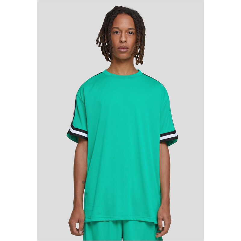 Urban Classics Pánské tričko Oversized Stripes Mesh Tee - zelené