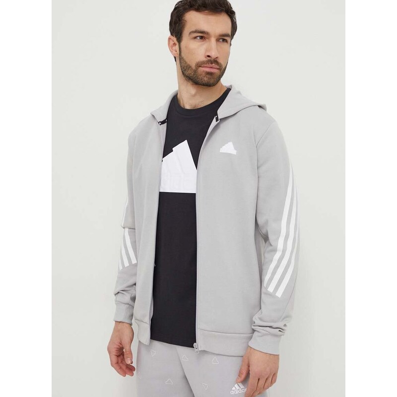 Mikina adidas pánská, šedá barva, s kapucí, s potiskem, IR9157