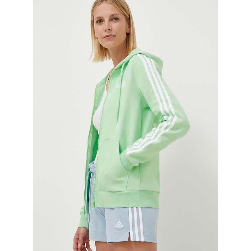 Mikina adidas dámská, zelená barva, s kapucí, s aplikací, IR6077