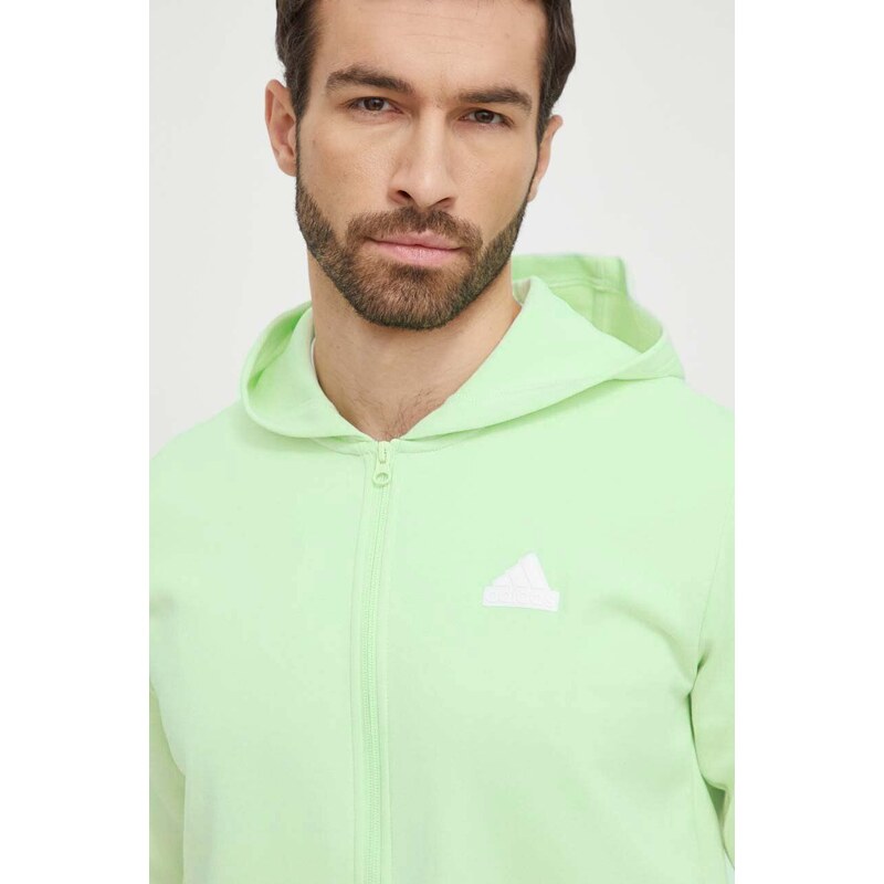 Mikina adidas pánská, zelená barva, s kapucí, s potiskem, IN3325