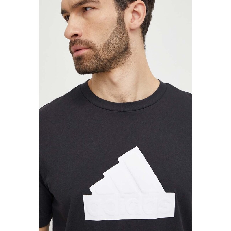 Bavlněné tričko adidas černá barva, s potiskem, IZ1621