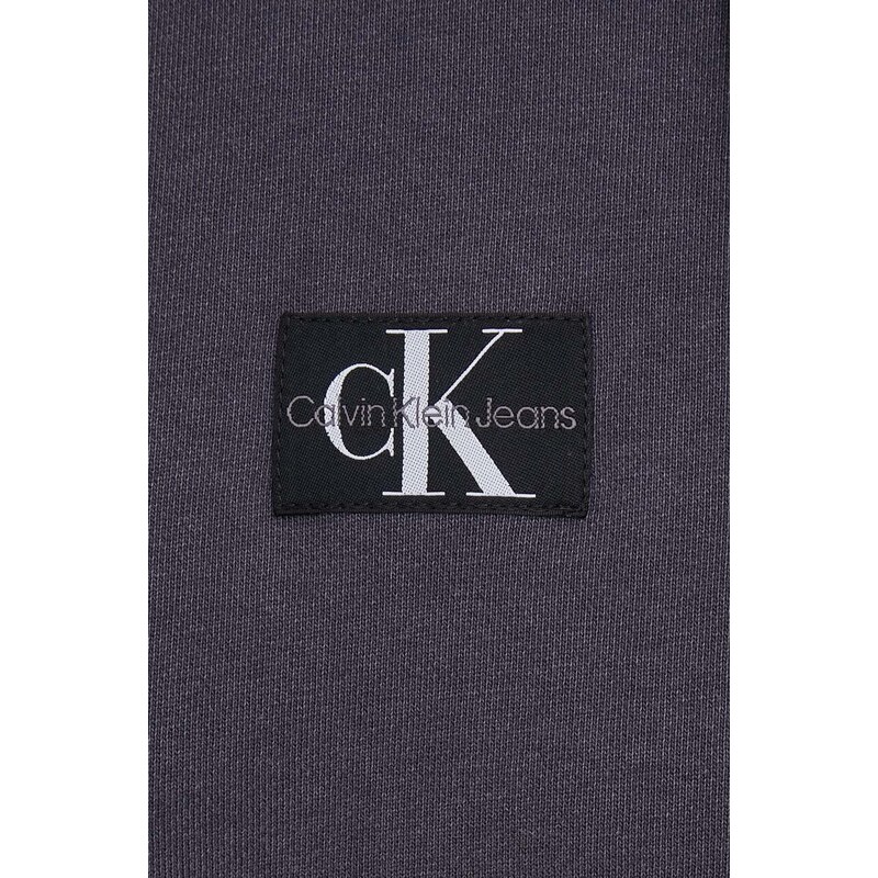 Bavlněná mikina Calvin Klein Jeans dámská, šedá barva, s kapucí, s aplikací