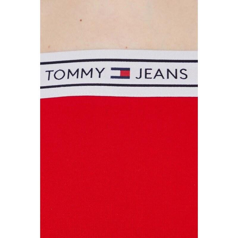 Tričko s dlouhým rukávem Tommy Jeans červená barva, španělský výstřih