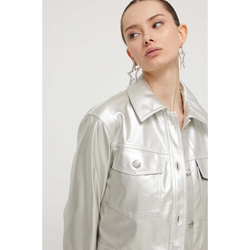 Košilová bunda HUGO stříbrná barva