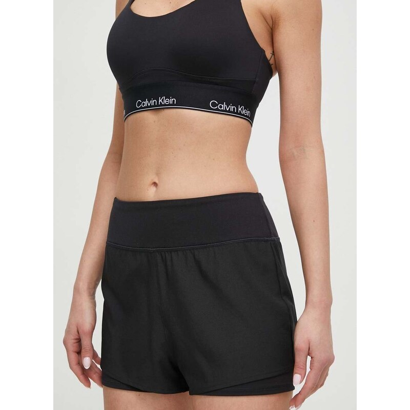 Tréninkové šortky Calvin Klein Performance černá barva, hladké, high waist