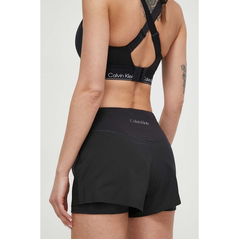 Tréninkové šortky Calvin Klein Performance černá barva, hladké, high waist