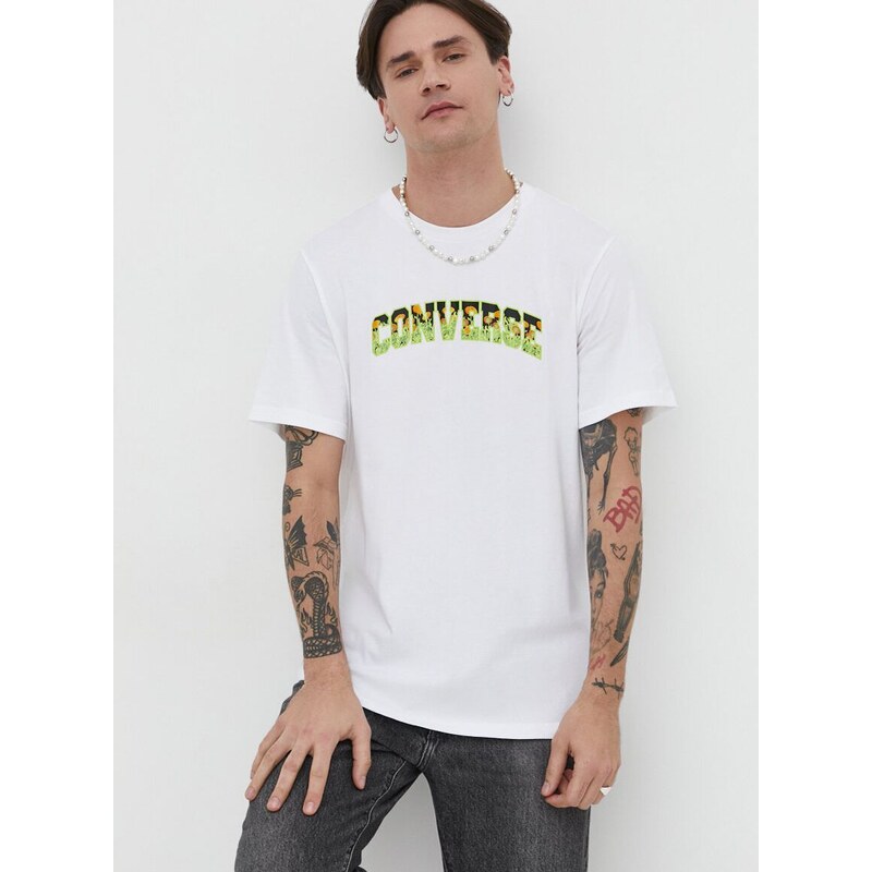Bavlněné tričko Converse béžová barva, s potiskem