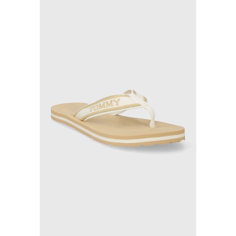 Žabky Tommy Hilfiger HILFIGER BEACH SANDAL dámské, béžová barva, na plochém podpatku, FW0FW07905