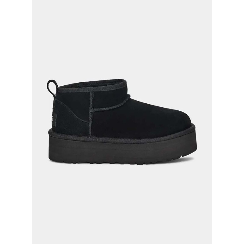 Dětské semišové sněhule UGG CLASSIC ULTRA MINI PLATFORM černá barva