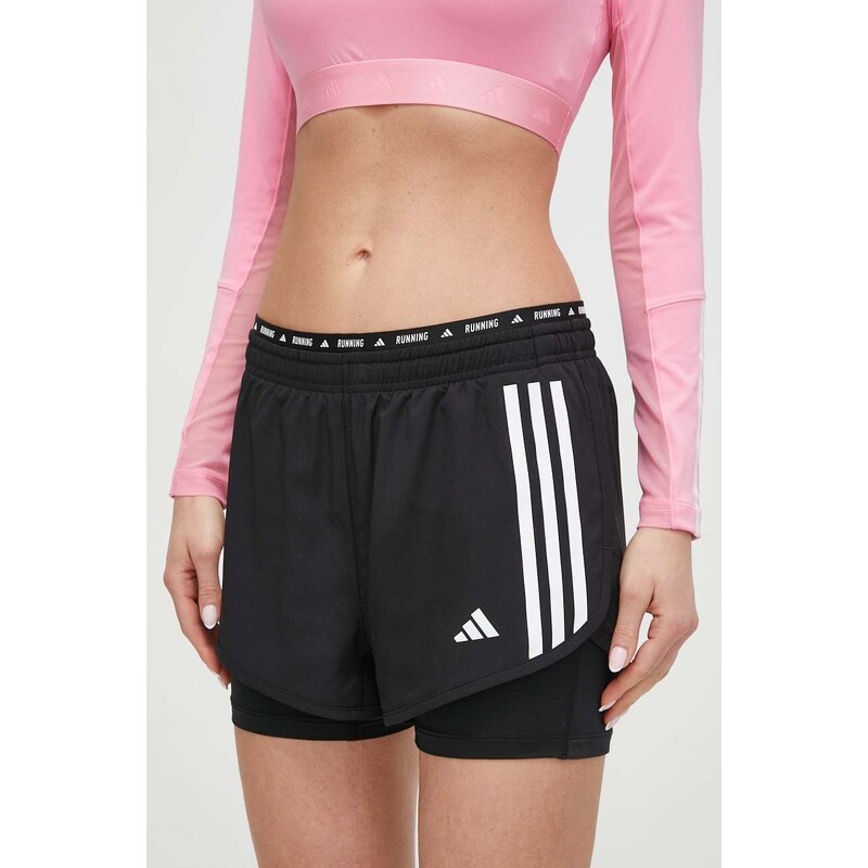 Běžecké šortky adidas Performance Own the Run černá barva, s potiskem, medium waist, IN1445