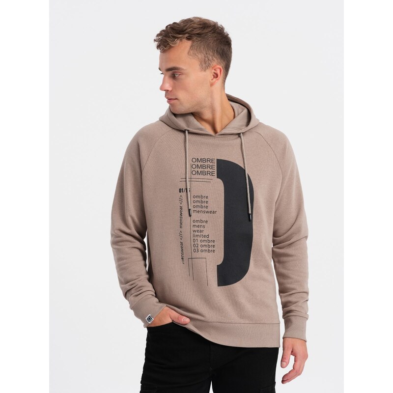 Ombre Men's printed HOODIE sweatshirt - dark beige