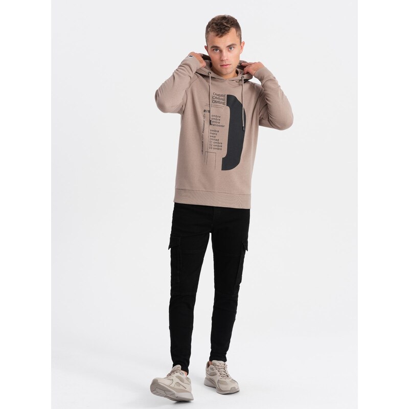 Ombre Men's printed HOODIE sweatshirt - dark beige